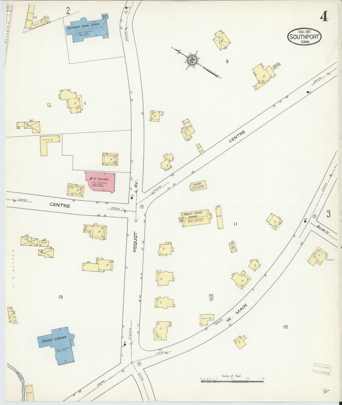 Sanborn Fire Insurance Map from Southport, Fairfield County, Connecticut (1913), Sheet #0004 - Complete Map Set gallery image, historic Sanborn map, vintage wall art, Connecticut Connecticut