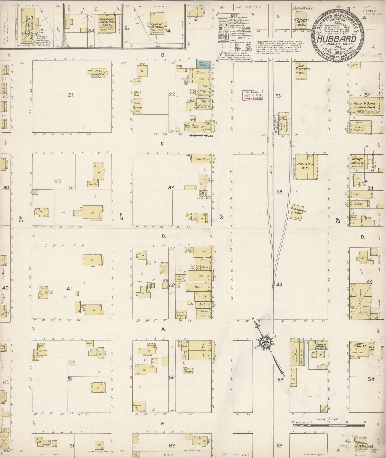 Sanborn Fire Insurance Map from Hubbard, Marion County, Oregon (1913), Sheet #0001 - Historic Sanborn Fire Insurance Map Print, vintage old map wall art, antique decor, genealogy gift, Oregon Oregon map