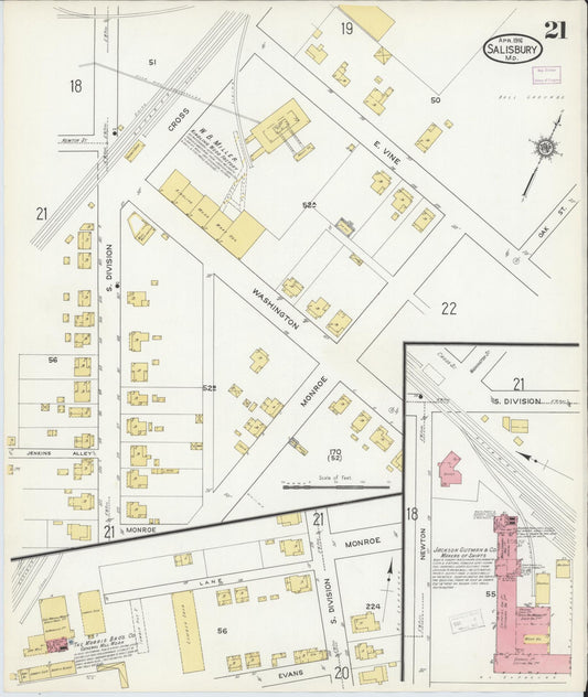 Sanborn Fire Insurance Map from Salisbury, Wicomico County, Maryland (1916), Sheet #0021 - Historic Sanborn Fire Insurance Map Print, vintage old map wall art