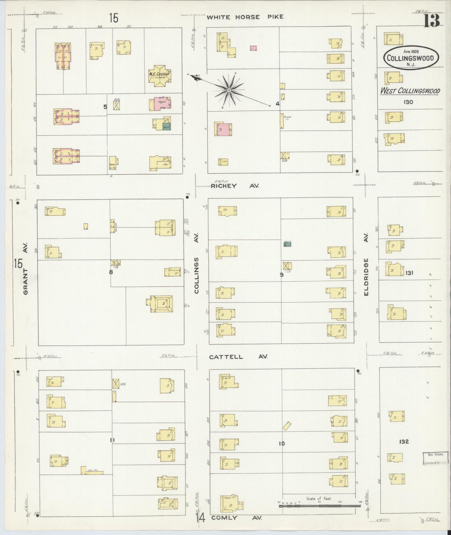 Sanborn Fire Insurance Map from Collingswood, Camden County, New Jersey (1909), Sheet #0013 - Complete Map Set gallery image, historic Sanborn map, vintage wall art, New Jersey New Jersey