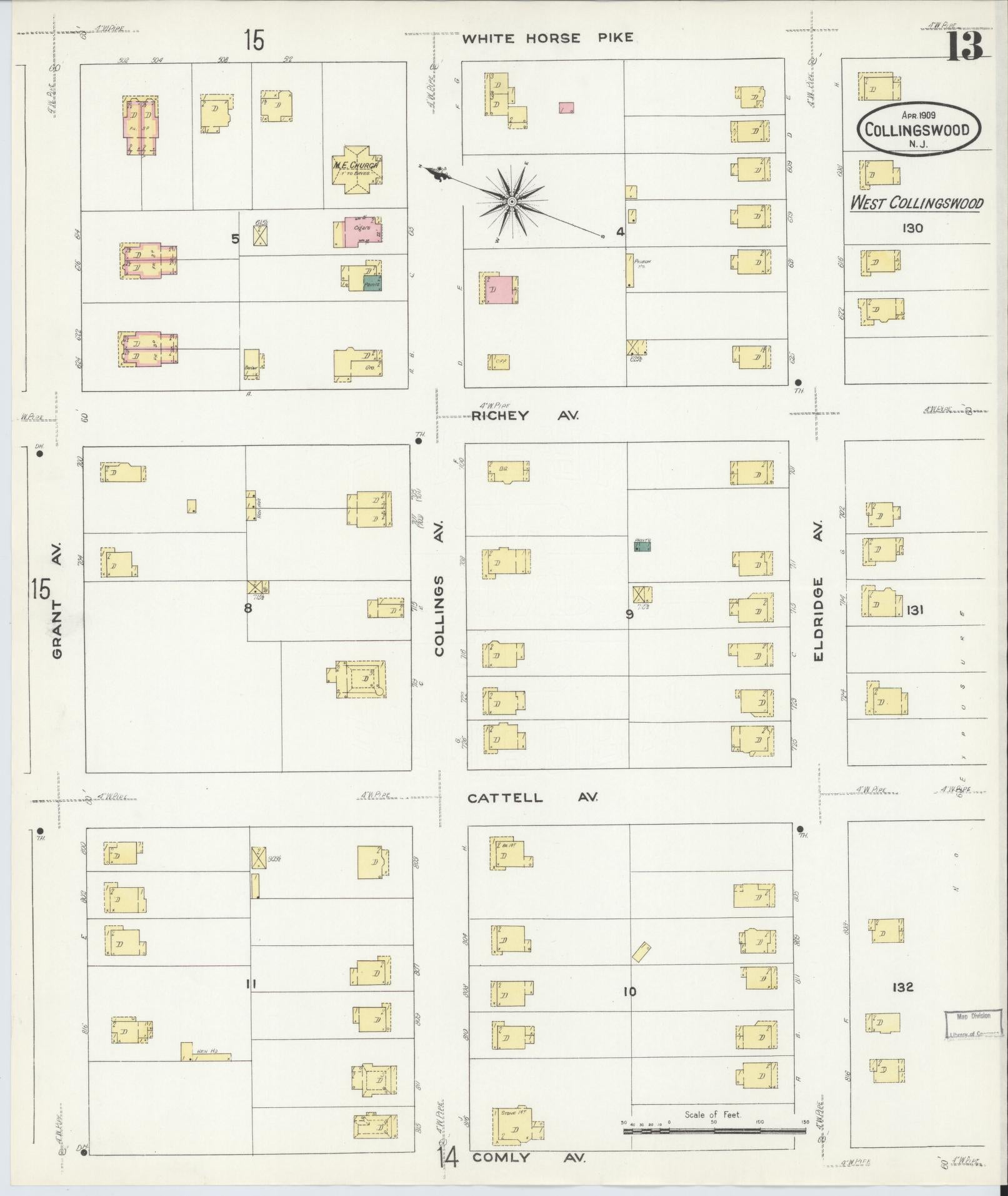 Sanborn Fire Insurance Map from Collingswood, Camden County, New Jersey (1909), Sheet #0013 - Complete Map Set gallery image, historic Sanborn map, vintage wall art, New Jersey New Jersey