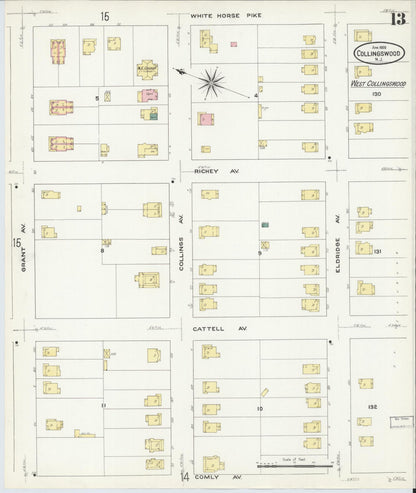 Sanborn Fire Insurance Map from Collingswood, Camden County, New Jersey (1909), Sheet #0013 - Complete Map Set gallery image, historic Sanborn map, vintage wall art, New Jersey New Jersey