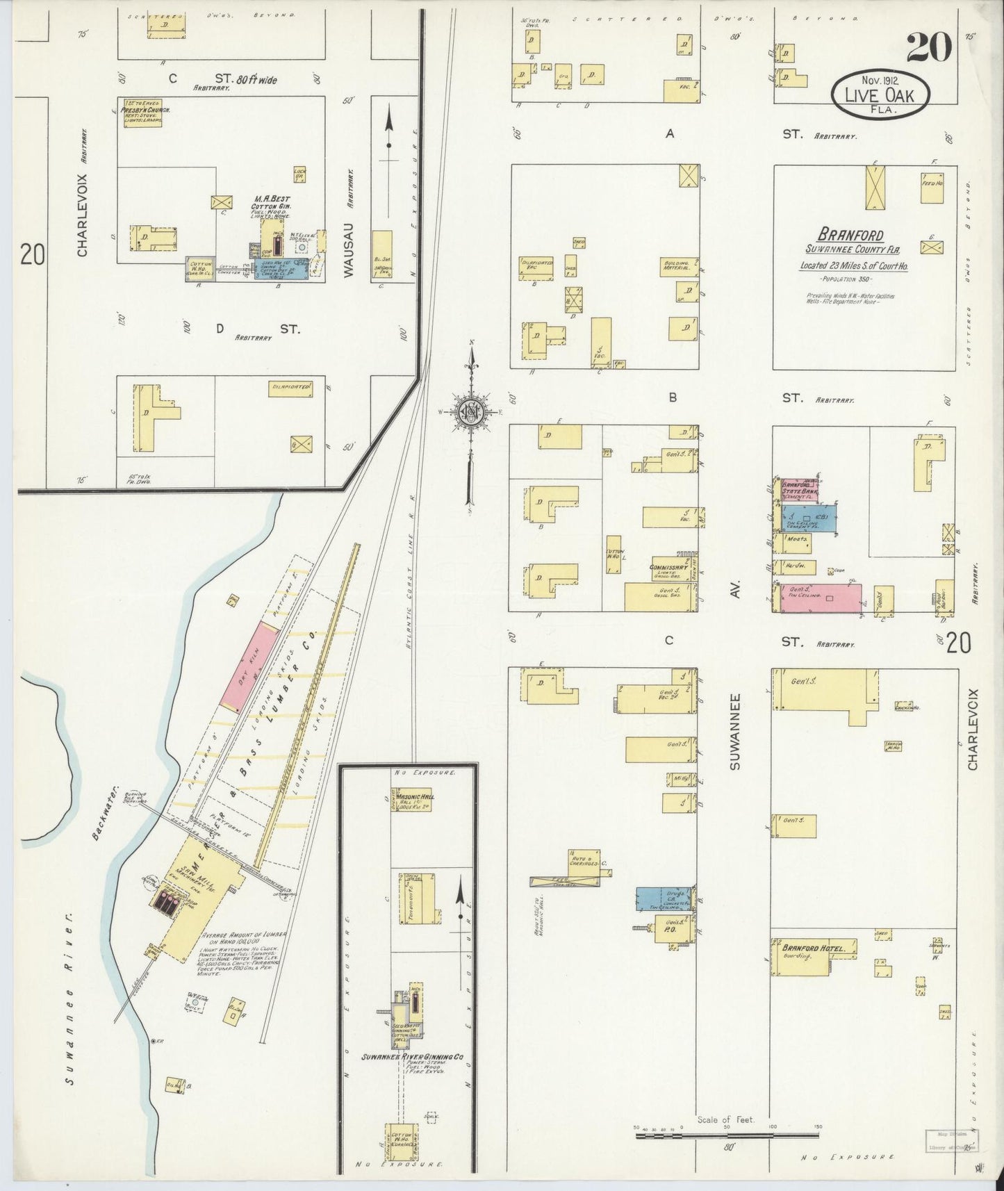 Sanborn Fire Insurance Map from Live Oak, Suwanee County, Florida (1912), Sheet #0020 - Complete Map Set gallery image, historic Sanborn map, vintage wall art, Florida Florida