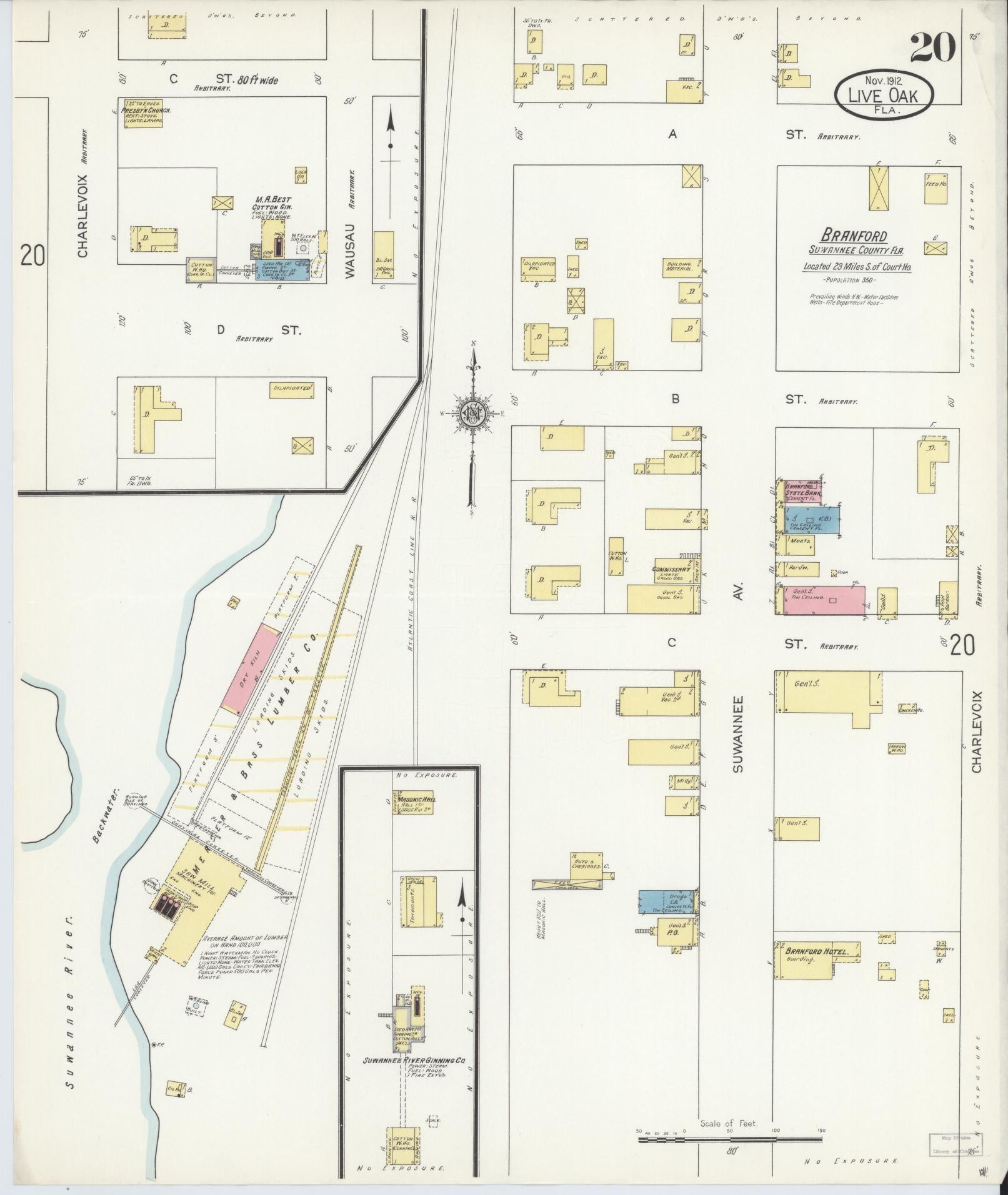 Sanborn Fire Insurance Map from Live Oak, Suwanee County, Florida (1912), Sheet #0020 - Complete Map Set gallery image, historic Sanborn map, vintage wall art, Florida Florida