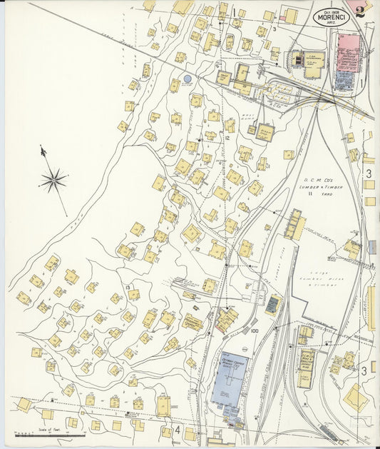 Sanborn Fire Insurance Map from Morenci, Greenlee County, Arizona (1908), Sheet #0002 - Historic Sanborn Fire Insurance Map Print, vintage old map wall art, antique decor, genealogy gift, Arizona Arizona map