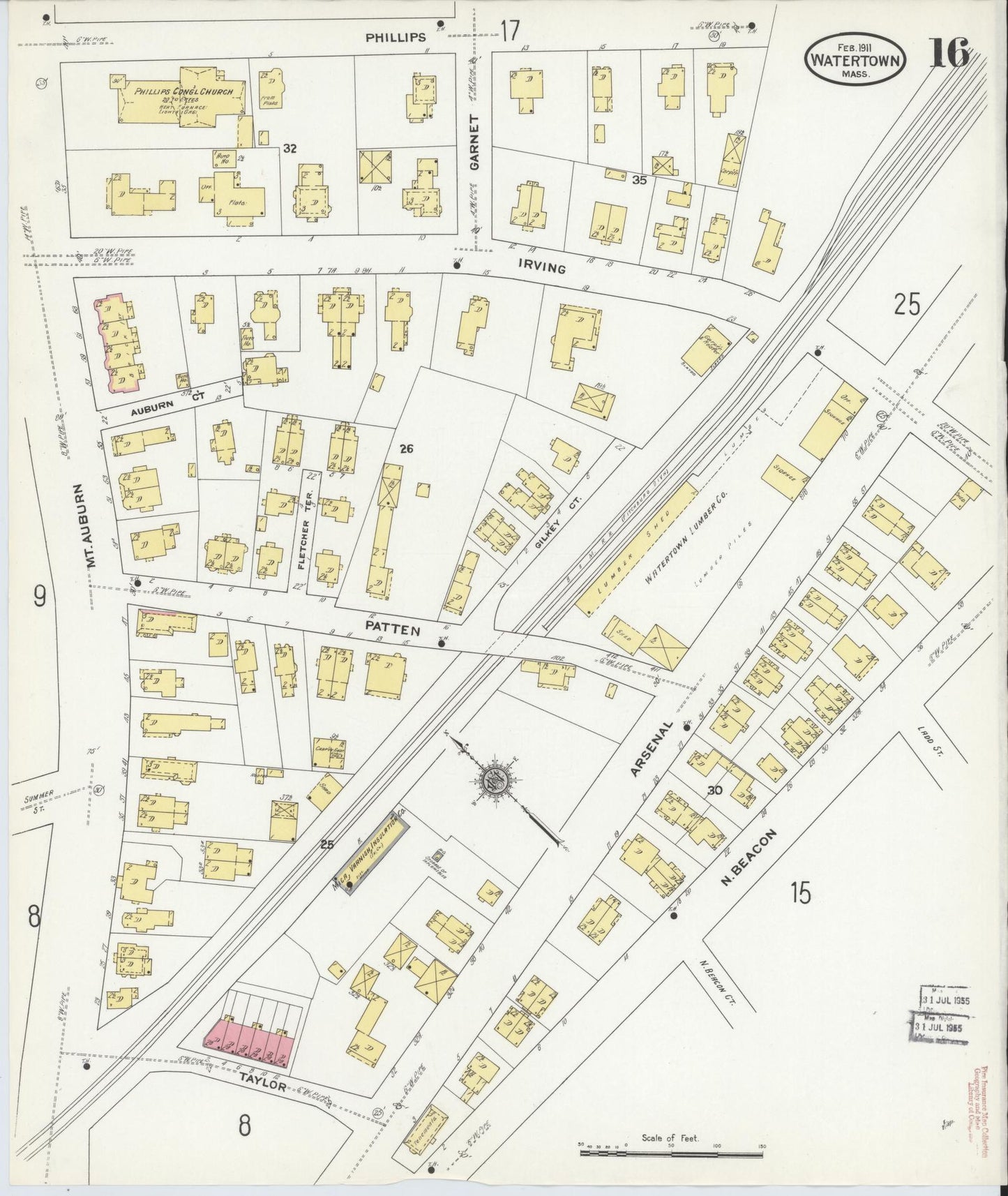 Sanborn Fire Insurance Map from Watertown, Middlesex County, Massachusetts (1911), Sheet #0016 - Complete Map Set gallery image, historic Sanborn map, vintage wall art, Massachusetts Massachusetts