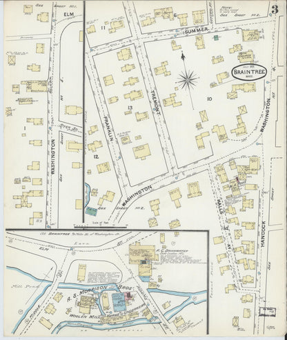 Sanborn Fire Insurance Map from Braintree, Norfolk County, Massachusetts (1891), Sheet #0003 - Complete Map Set gallery image, historic Sanborn map, vintage wall art, Massachusetts Massachusetts