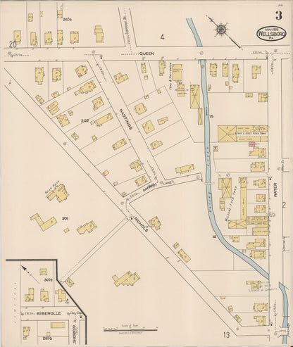 Sanborn Fire Insurance Map from Wellsboro, Tioga County, Pennsylvania (1922), Sheet #0003 - Historic Sanborn Fire Insurance Map Print, vintage old map wall art, antique decor, genealogy gift, Pennsylvania Pennsylvania map