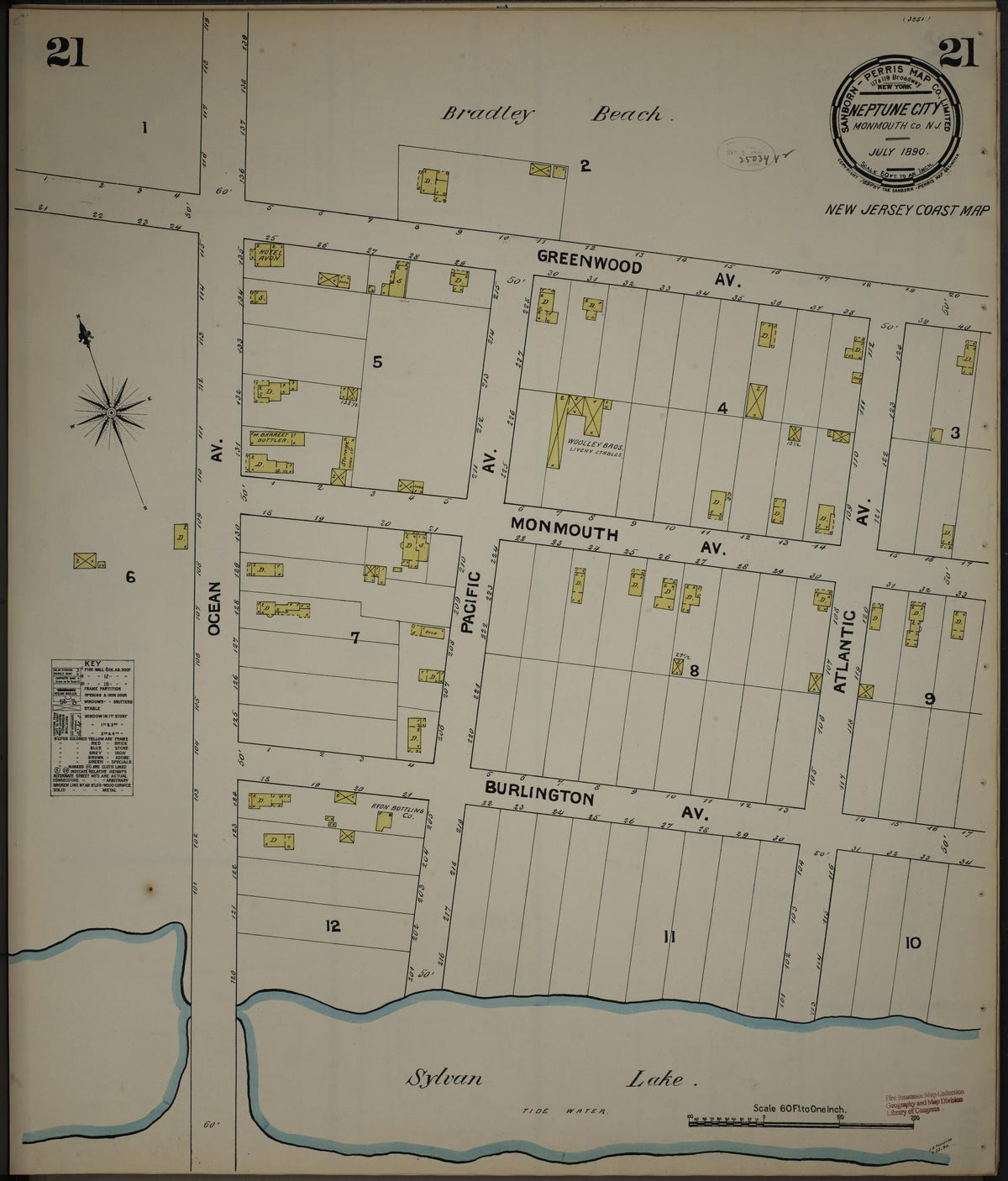 Sanborn Fire Insurance Map from New Jersey Coast, New Jersey Coast, New Jersey (1890), Sheet #0021 - Complete Map Set gallery image, historic Sanborn map, vintage wall art, New Jersey Coast New Jersey