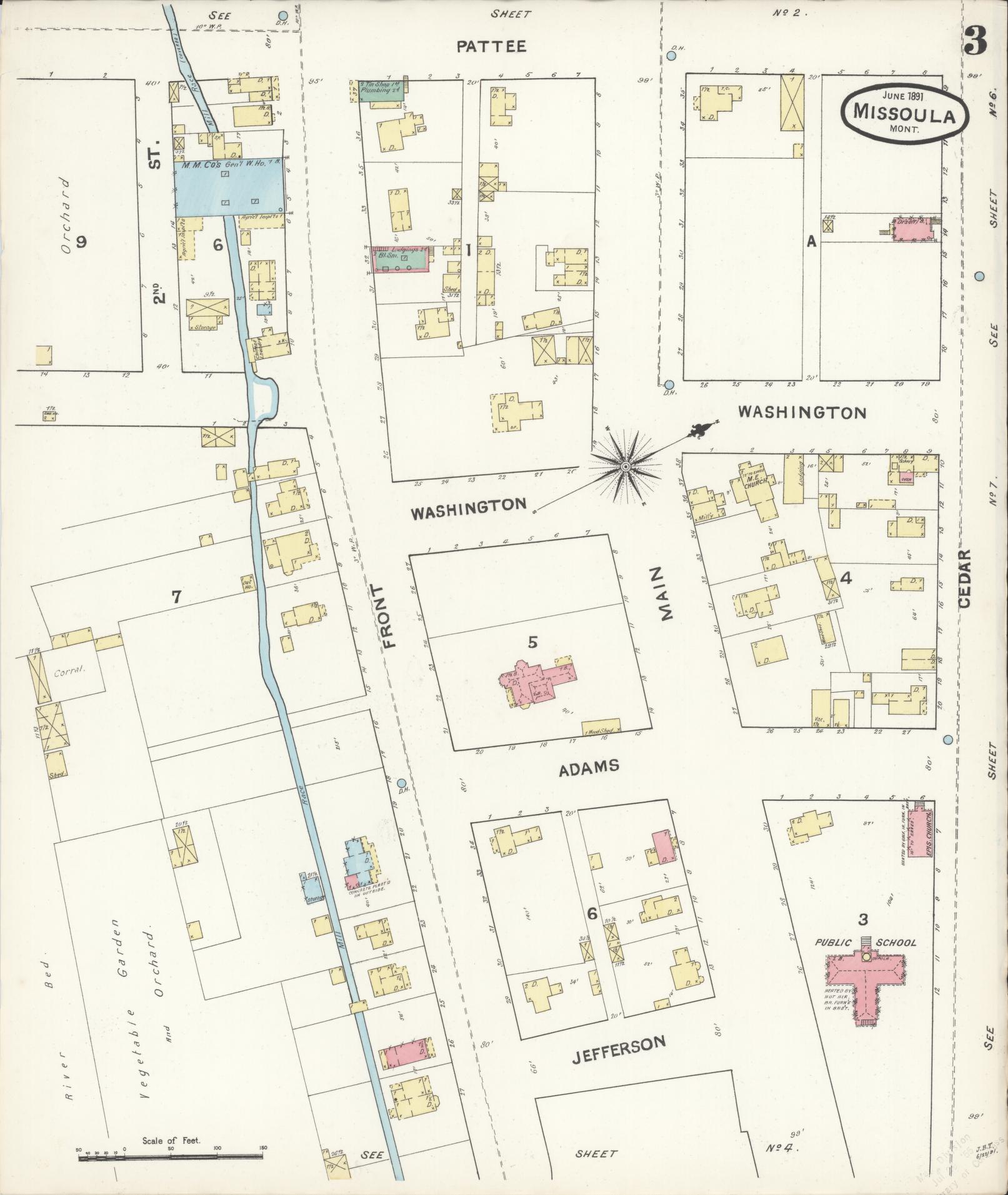 Sanborn Fire Insurance Map from Missoula, Missoula County, Montana (1891), Sheet #0003 - Complete Map Set gallery image, historic Sanborn map, vintage wall art, Montana Montana