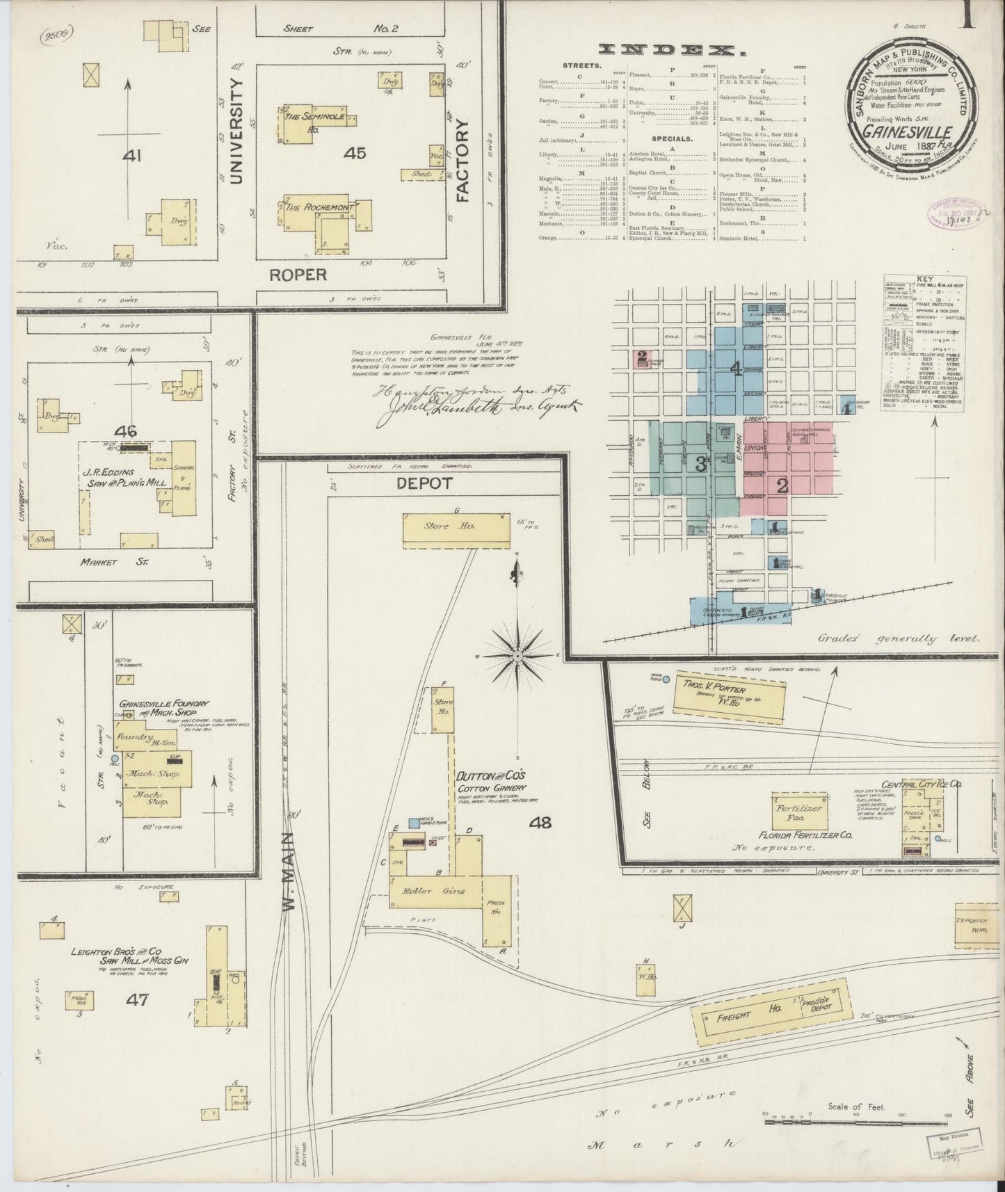 Sanborn Fire Insurance Map from Gainesville, Alachua County, Florida (1887), Sheet #0001 - Complete Map Set gallery image, historic Sanborn map, vintage wall art, Florida Florida
