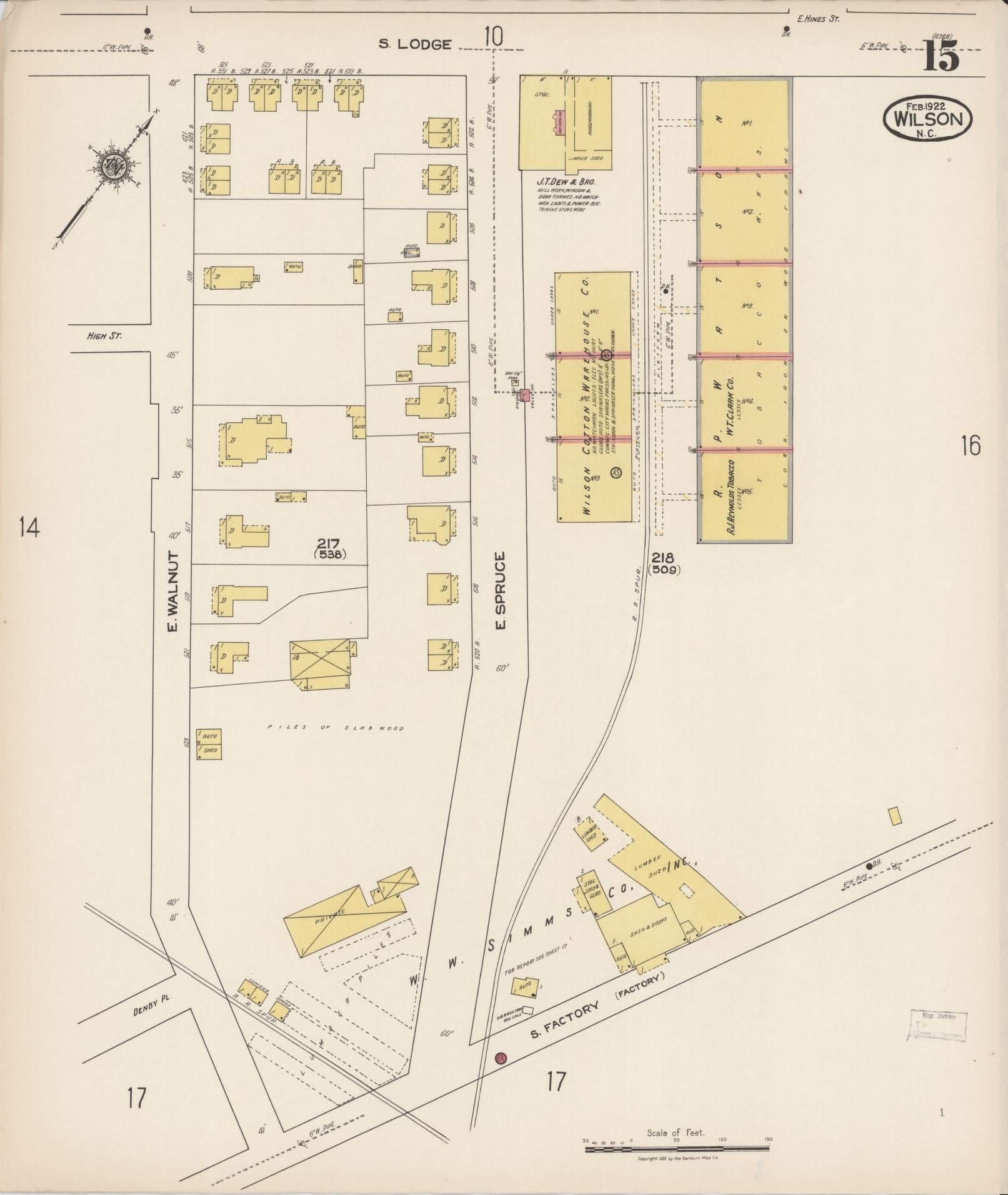 Sanborn Fire Insurance Map from Wilson, Wilson County, North Carolina (1922), Sheet #0015 - Complete Map Set gallery image, historic Sanborn map, vintage wall art, North Carolina North Carolina