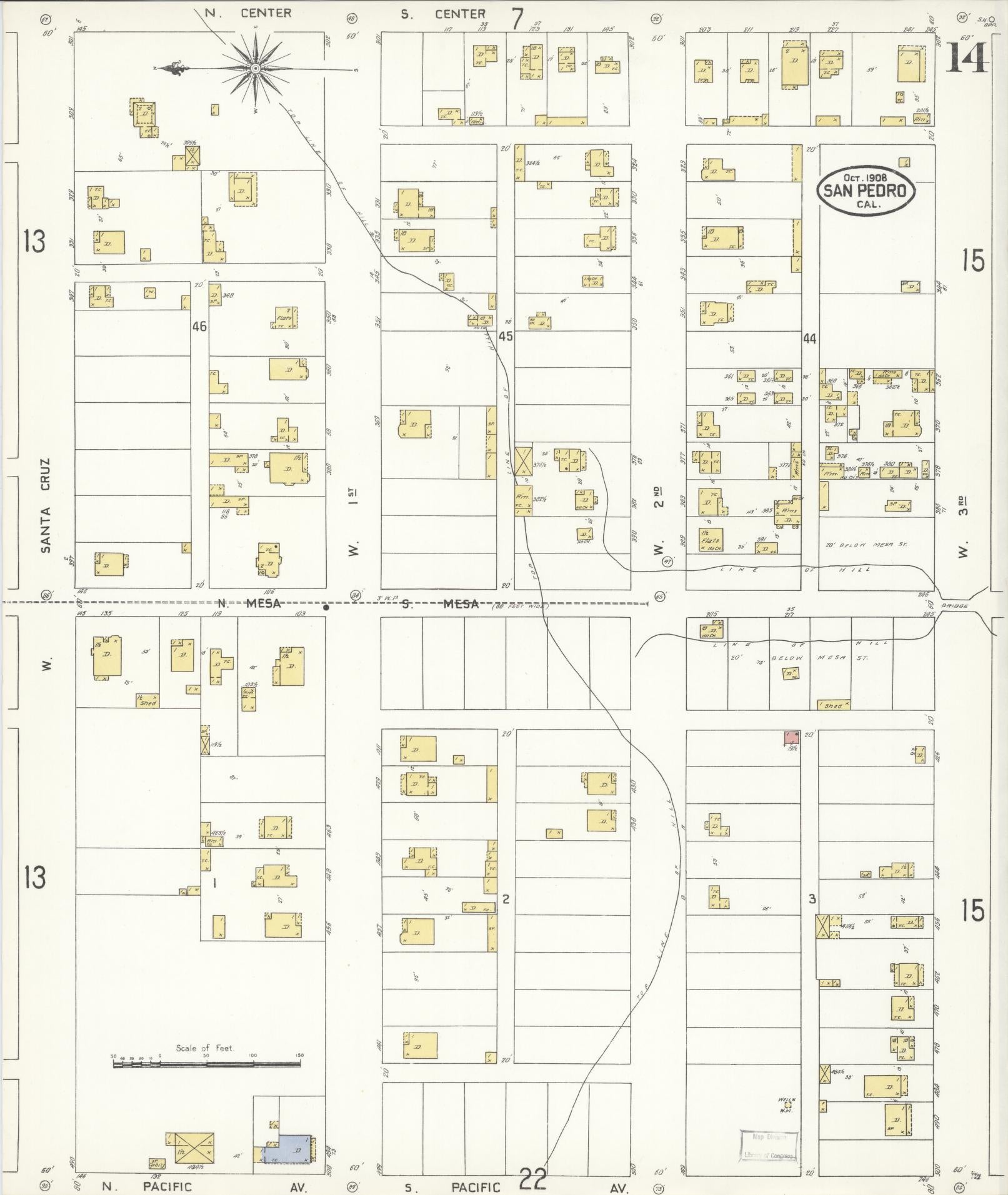 Sanborn Fire Insurance Map from San Pedro, Los Angeles County, California (1908), Sheet #0014 - Complete Map Set gallery image, historic Sanborn map, vintage wall art, California California