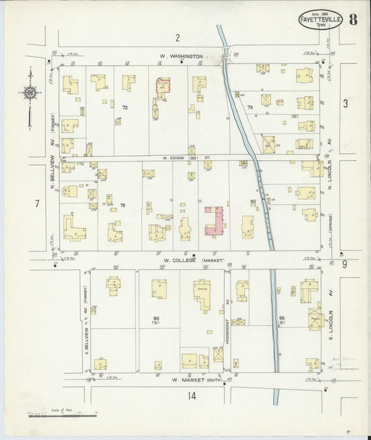 Sanborn Fire Insurance Map from Fayetteville, Lincoln County, Tennessee (1914), Sheet #0008 - Historic Sanborn Fire Insurance Map Print, vintage old map wall art, antique decor, genealogy gift, Tennessee Tennessee map