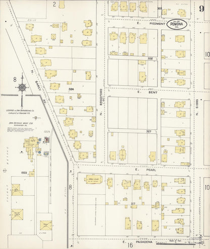 Sanborn Fire Insurance Map from Pomona, Los Angeles County, California (1911), Sheet #0009 - Complete Map Set gallery image, historic Sanborn map, vintage wall art, California California