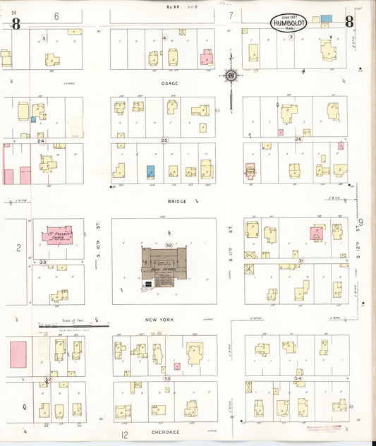 Sanborn Fire Insurance Map from Humboldt, Allen County, Kansas (1936), Sheet #0008 - Historic Sanborn Fire Insurance Map Print, vintage old map wall art, antique decor, genealogy gift, Kansas Kansas map