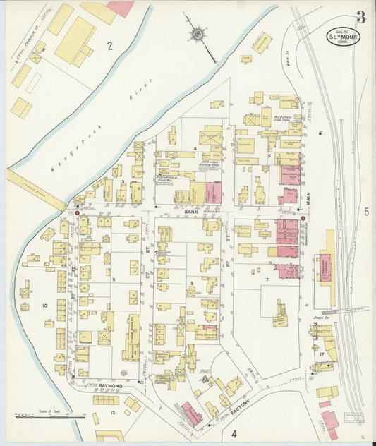 Sanborn Fire Insurance Map from Seymour, New Haven County, Connecticut (1911), Sheet #0003 - Historic Sanborn Fire Insurance Map Print, vintage old map wall art, antique decor, genealogy gift, Connecticut Connecticut map