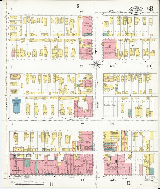 Sanborn Fire Insurance Map from Clinton, Clinton County, Iowa (1902), Sheet #0008 - Historic Sanborn Fire Insurance Map Print, vintage old map wall art