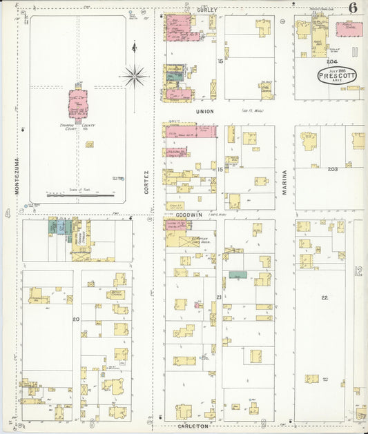 Sanborn Fire Insurance Map from Prescott, Yavapai County, Arizona (1895), Sheet #0006 - Historic Sanborn Fire Insurance Map Print, vintage old map wall art, antique decor, genealogy gift, Arizona Arizona map