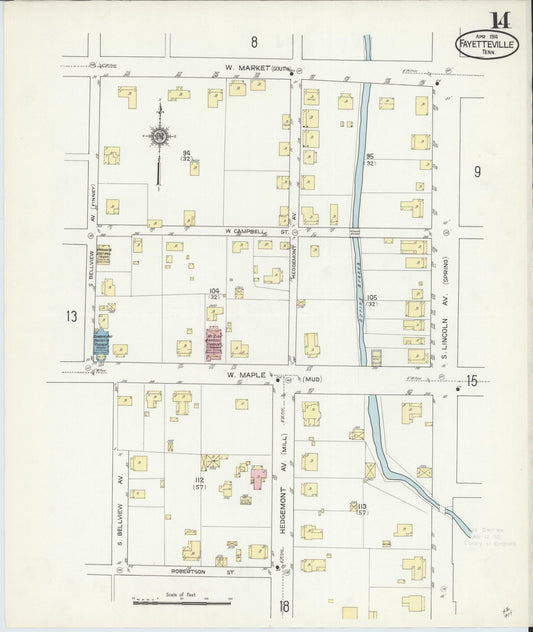 Sanborn Fire Insurance Map from Fayetteville, Lincoln County, Tennessee (1914), Sheet #0014 - Historic Sanborn Fire Insurance Map Print, vintage old map wall art, antique decor, genealogy gift, Tennessee Tennessee map