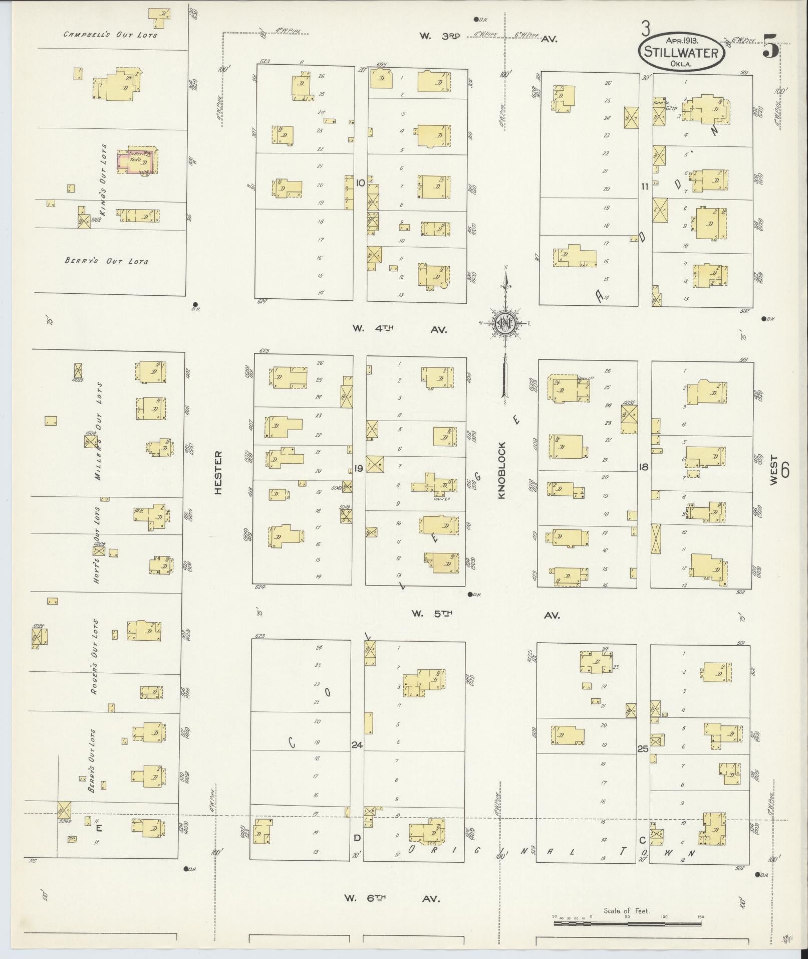 Sanborn Fire Insurance Map from Stillwater, Payne County, Oklahoma (1913), Sheet #0005 - Complete Map Set gallery image, historic Sanborn map, vintage wall art, Oklahoma Oklahoma