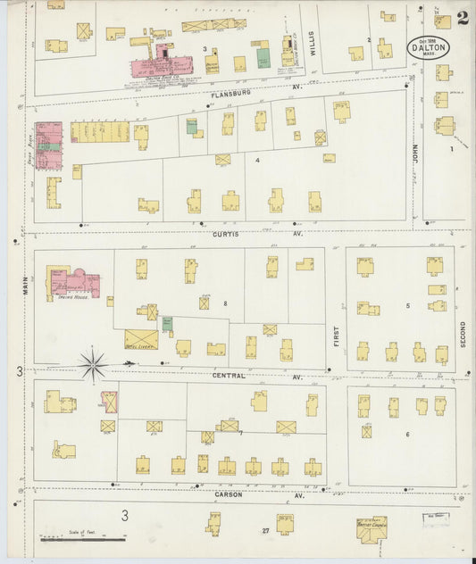 Sanborn Fire Insurance Map from Dalton, Berkshire County, Massachusetts (1898), Sheet #0002 - Historic Sanborn Fire Insurance Map Print, vintage old map wall art, antique decor, genealogy gift, Massachusetts Massachusetts map