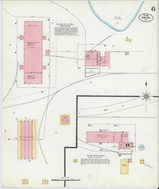Sanborn Fire Insurance Map from Union, Union County, South Carolina (1902), Sheet #0006 - Historic Sanborn Fire Insurance Map Print, vintage old map wall art, antique decor, genealogy gift, South Carolina South Carolina map