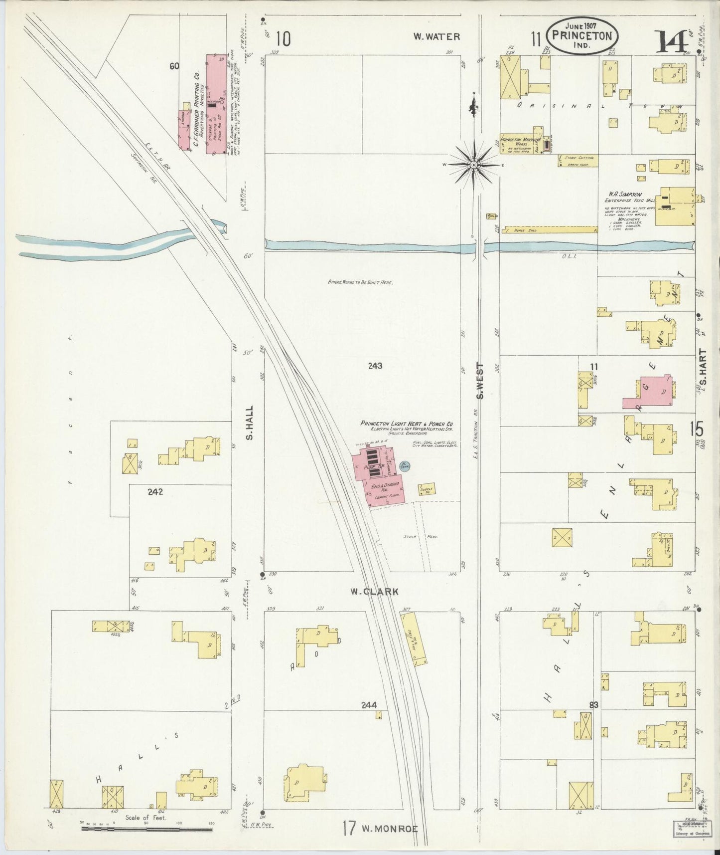 Sanborn Fire Insurance Map from Princeton, Gibson County, Indiana (1907), Sheet #0014 - Complete Map Set gallery image, historic Sanborn map, vintage wall art, Indiana Indiana