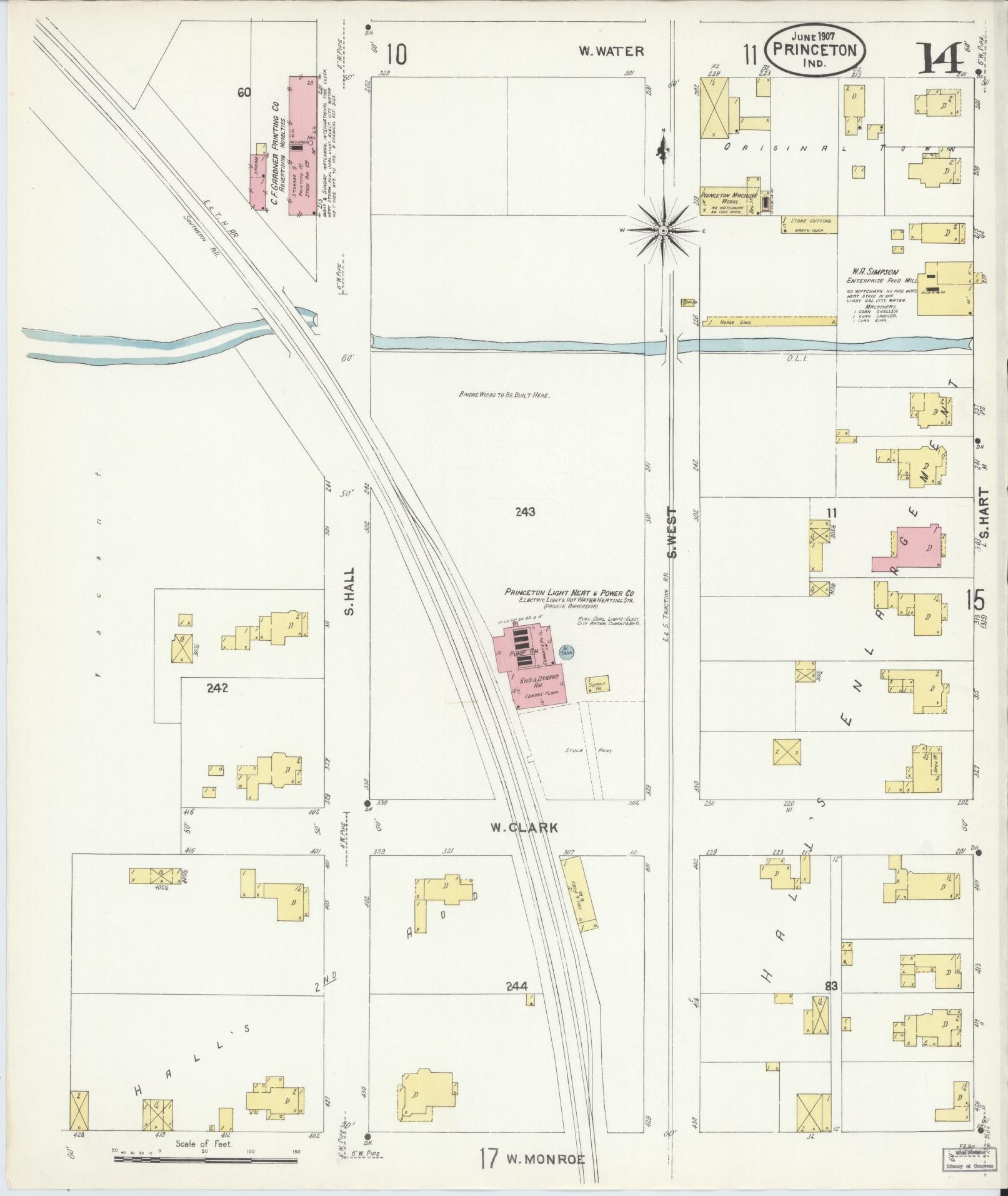 Sanborn Fire Insurance Map from Princeton, Gibson County, Indiana (1907), Sheet #0014 - Complete Map Set gallery image, historic Sanborn map, vintage wall art, Indiana Indiana