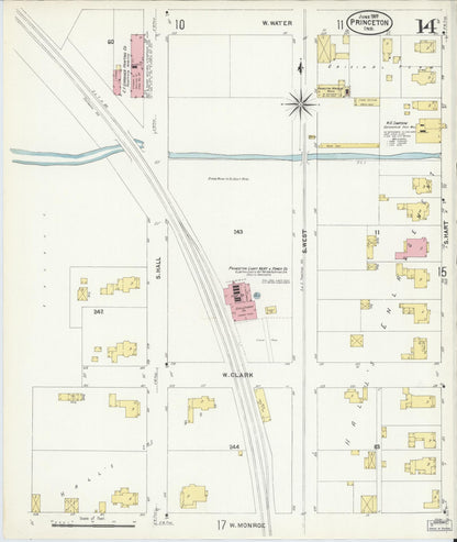 Sanborn Fire Insurance Map from Princeton, Gibson County, Indiana (1907), Sheet #0014 - Complete Map Set gallery image, historic Sanborn map, vintage wall art, Indiana Indiana