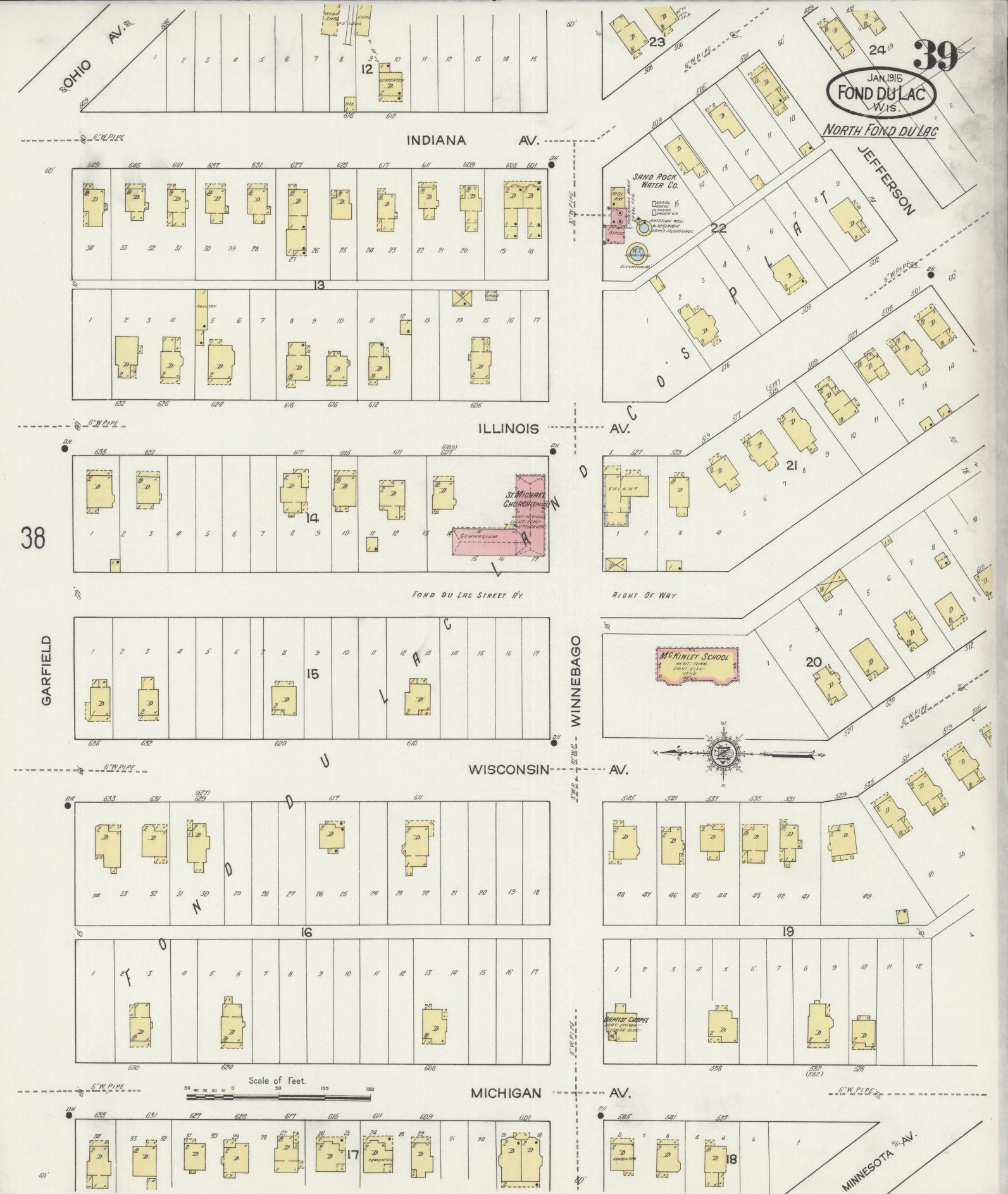 Sanborn Fire Insurance Map from Fond du Lac, Fond du Lac County, Wisconsin (1915), Sheet #0039 - Complete Map Set gallery image, historic Sanborn map, vintage wall art, Wisconsin Wisconsin