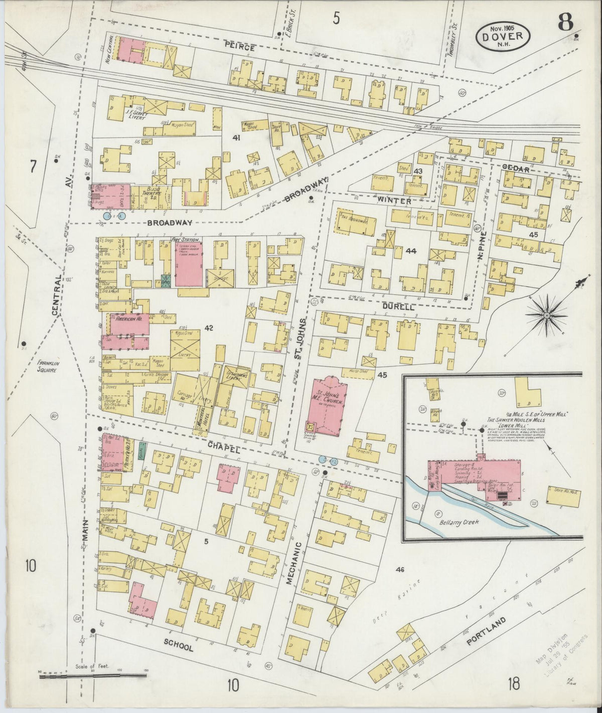 Sanborn Fire Insurance Map from Dover, Strafford County, New Hampshire (1905), Sheet #0008 - Complete Map Set gallery image, historic Sanborn map, vintage wall art, New Hampshire New Hampshire