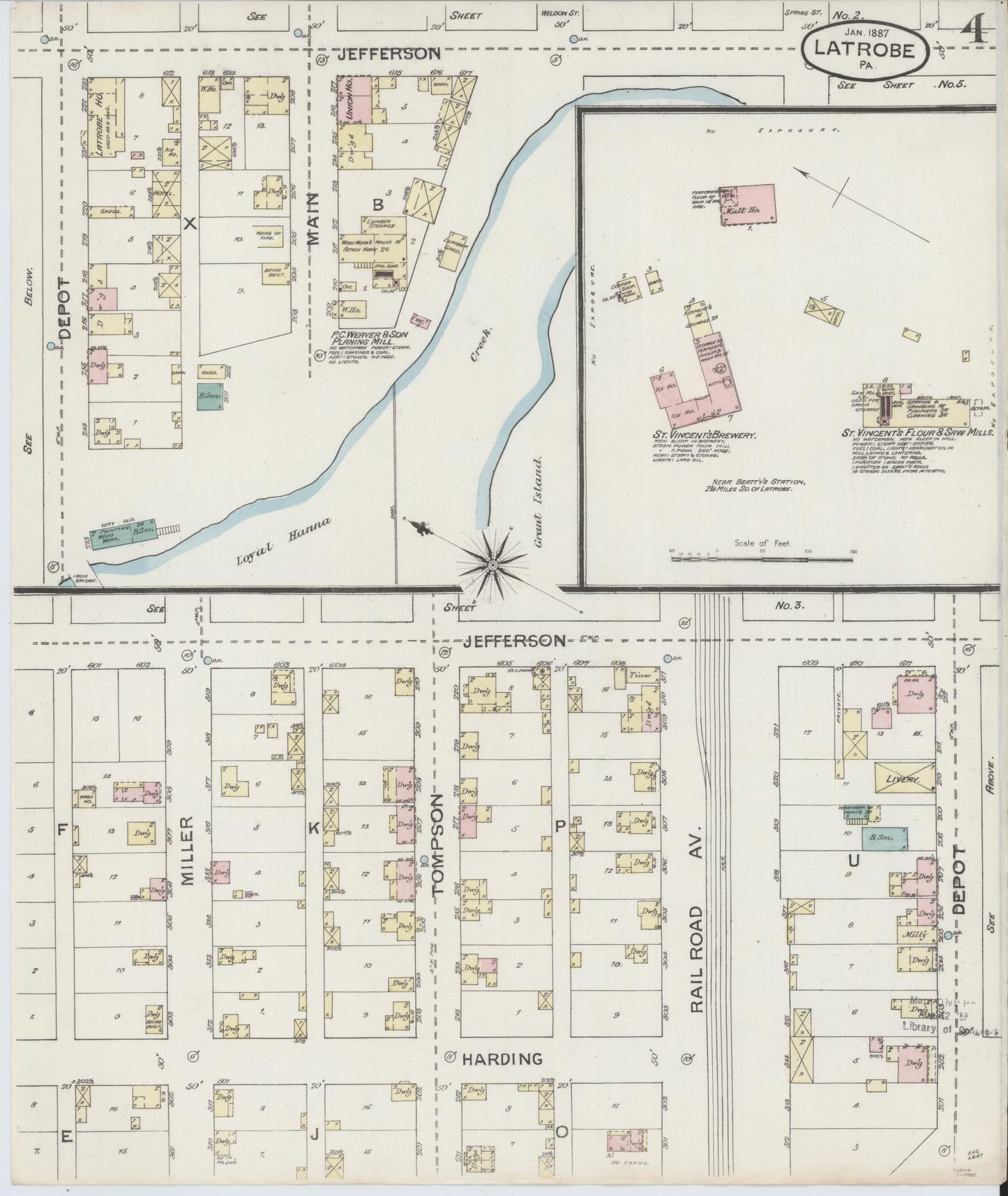 Sanborn Fire Insurance Map from Latrobe, Westmoreland County, Pennsylvania (1887), Sheet #0004 - Complete Map Set gallery image, historic Sanborn map, vintage wall art, Pennsylvania Pennsylvania