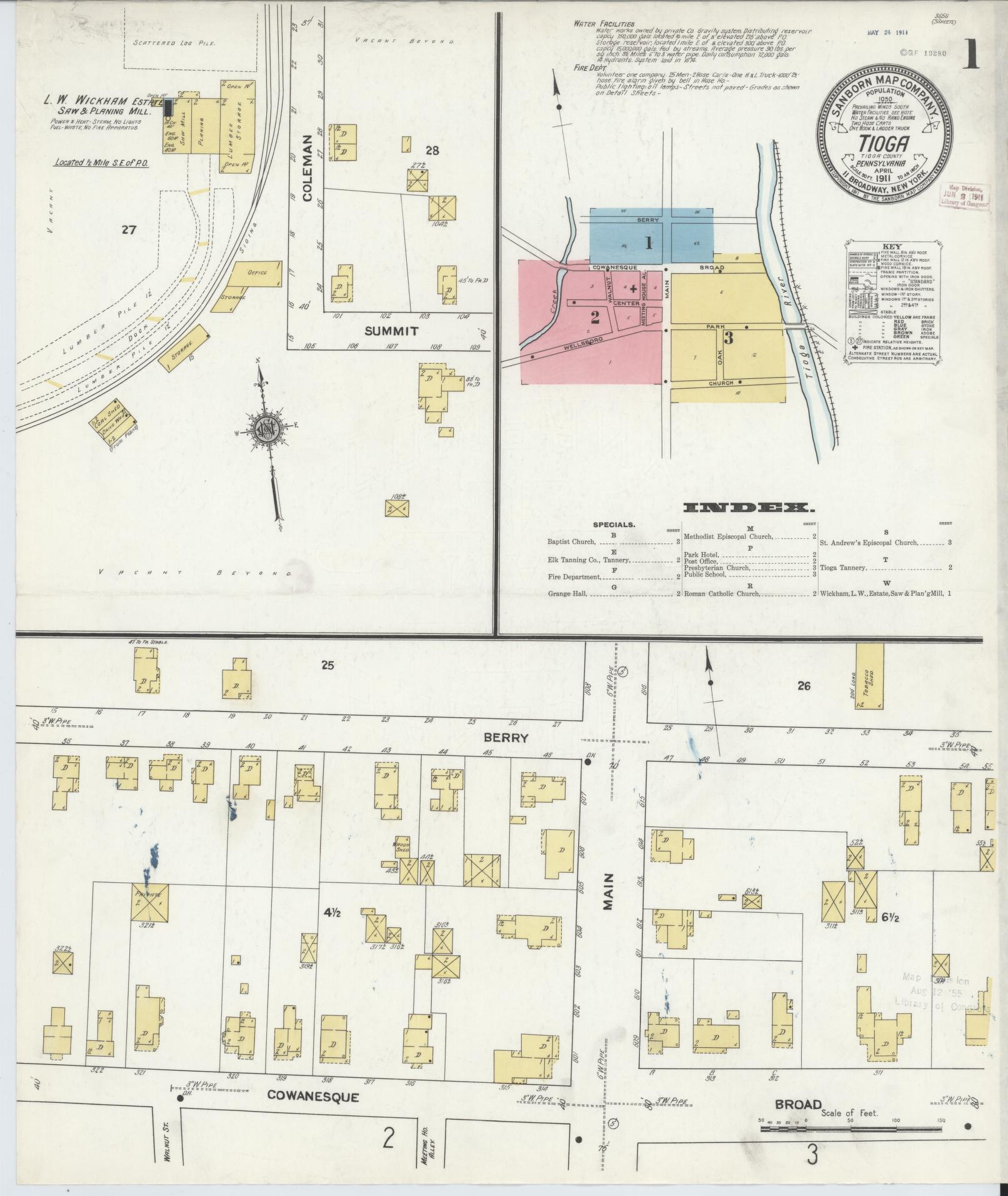 Sanborn Fire Insurance Map from Tioga, Tioga County, Pennsylvania (1911), Sheet #0001 - Complete Map Set gallery image, historic Sanborn map, vintage wall art, Pennsylvania Pennsylvania