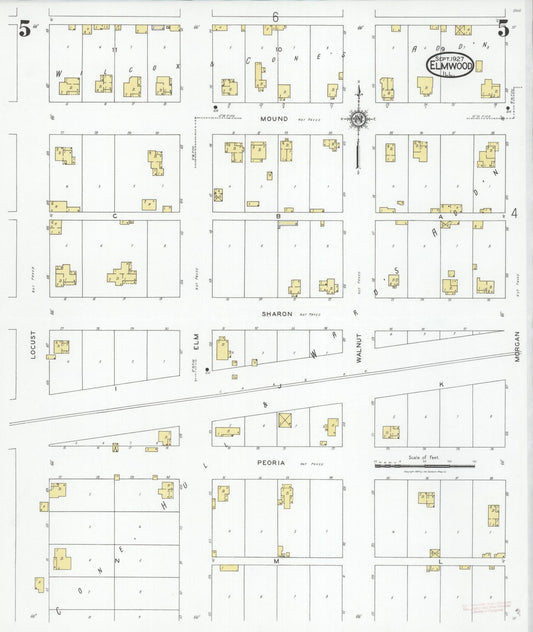 Sanborn Fire Insurance Map from Elmwood, Peoria County, Illinois (1927), Sheet #0005 - Historic Sanborn Fire Insurance Map Print, vintage old map wall art, antique decor, genealogy gift, Illinois Illinois map
