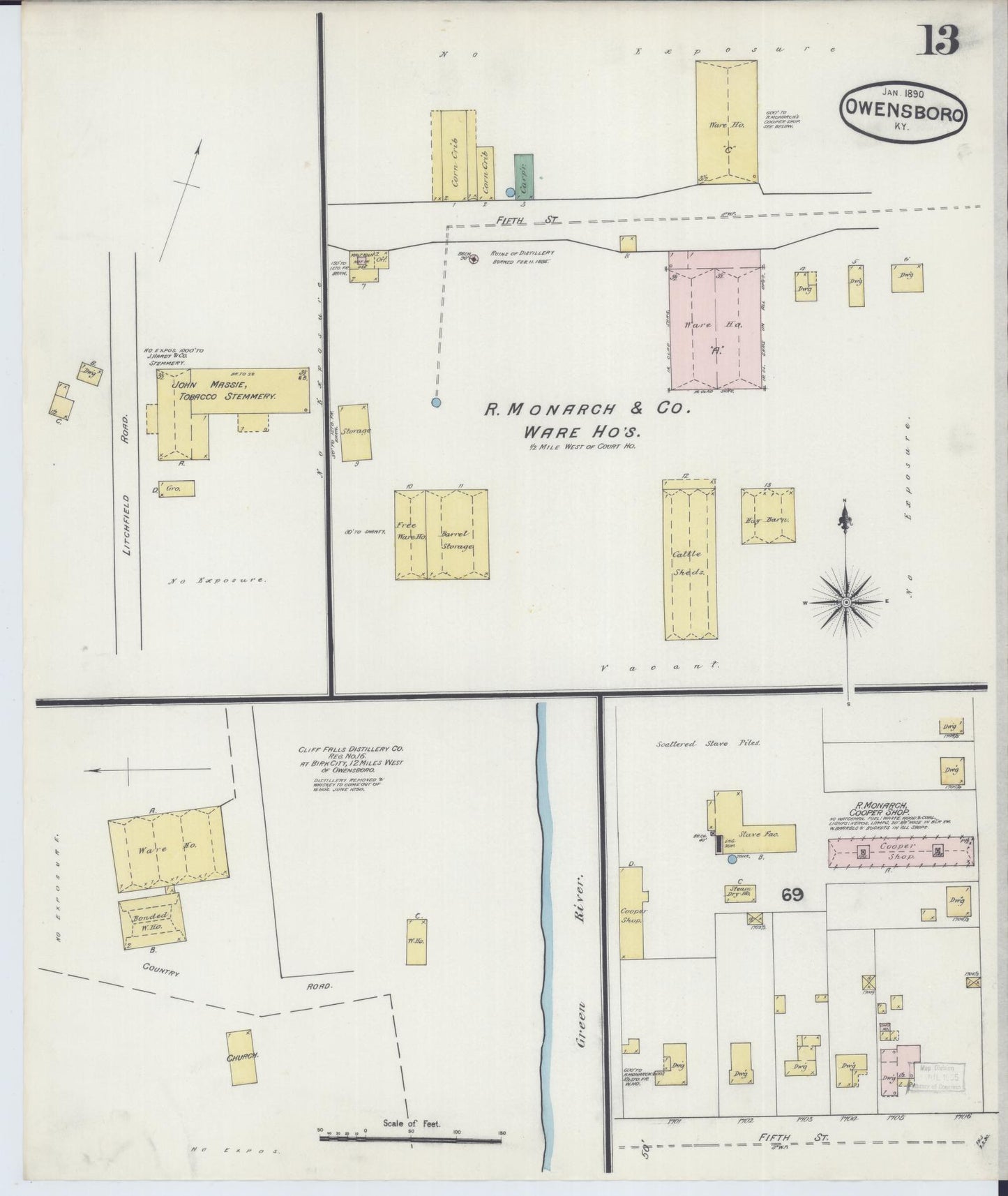 Sanborn Fire Insurance Map from Owensboro, Daviess County, Kentucky (1890), Sheet #0013 - Historic Sanborn Fire Insurance Map Print, vintage old map wall art, antique decor, genealogy gift, Kentucky Kentucky map