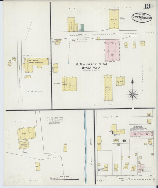 Sanborn Fire Insurance Map from Owensboro, Daviess County, Kentucky (1890), Sheet #0013 - Historic Sanborn Fire Insurance Map Print, vintage old map wall art, antique decor, genealogy gift, Kentucky Kentucky map