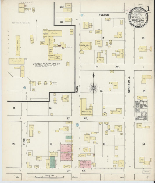 Sanborn Fire Insurance Map from Dawson, Terrell County, Georgia (1890), Sheet #0001 - Historic Sanborn Fire Insurance Map Print, vintage old map wall art, antique decor, genealogy gift, Georgia Georgia map
