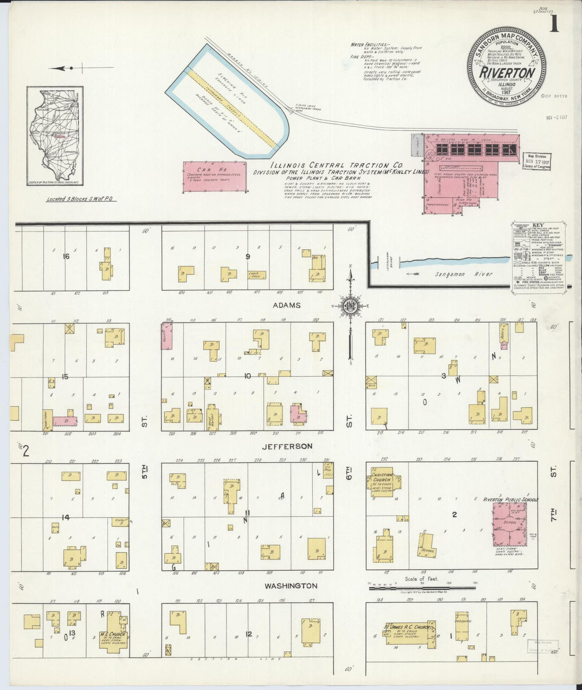 Sanborn Fire Insurance Map from Riverton, Sangamon County, Illinois (1917), Sheet #0001 - Complete Map Set gallery image, historic Sanborn map, vintage wall art, Illinois Illinois