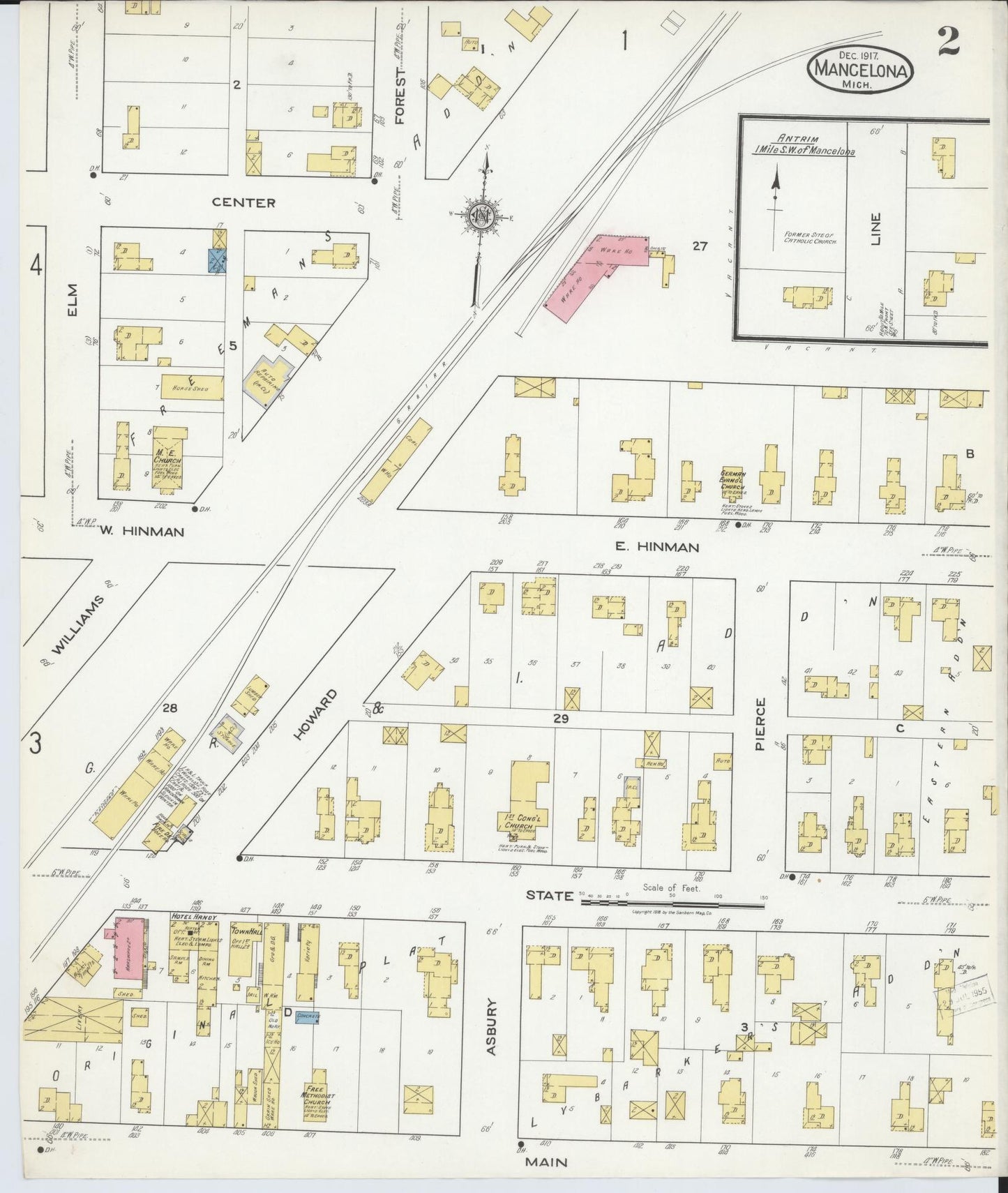 Sanborn Fire Insurance Map from Mancelona, Antrim County, Michigan (1917), Sheet #0002 - Complete Map Set gallery image, historic Sanborn map, vintage wall art, Michigan Michigan