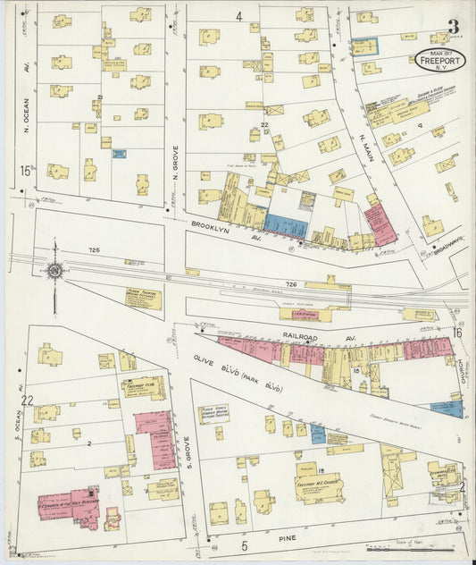 Sanborn Fire Insurance Map from Freeport, Nassau County, New York (1917), Sheet #0003 - Historic Sanborn Fire Insurance Map Print, vintage old map wall art, antique decor, genealogy gift, New York New York map