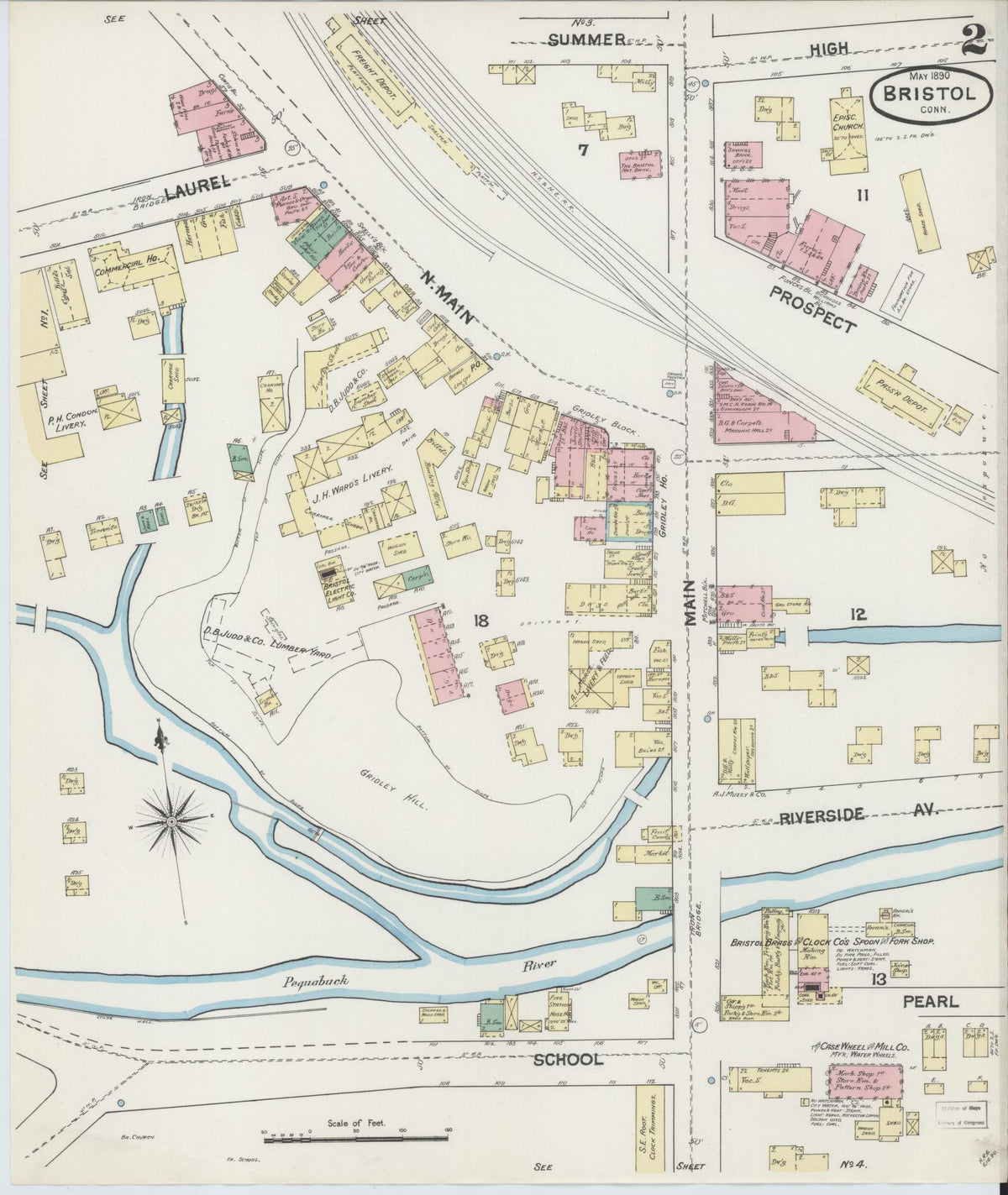 Sanborn Fire Insurance Map from Bristol, Hartford County, Connecticut (1890), Sheet #0001 - Historic Sanborn Fire Insurance Map Print, vintage old map wall art, antique decor, genealogy gift, Connecticut Connecticut map
