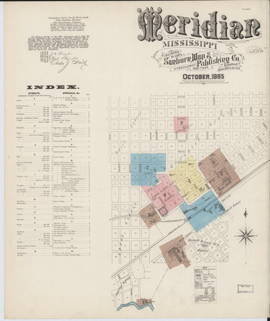 Sanborn Fire Insurance Map from Meridian, Lauderdale County, Mississippi (1885), Sheet #0001 - Historic Sanborn Fire Insurance Map Print, vintage old map wall art, antique decor, genealogy gift, Mississippi Mississippi map