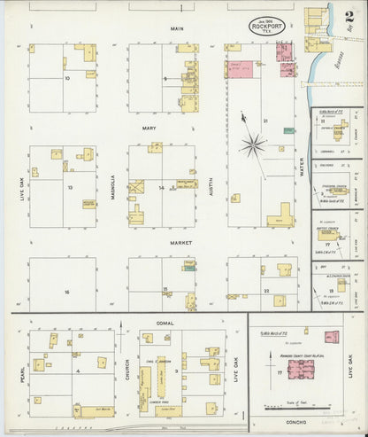 Sanborn Fire Insurance Map from Rockport, Aransas County, Texas (1906), Sheet #0002 - Complete Map Set gallery image, historic Sanborn map, vintage wall art, Texas Texas