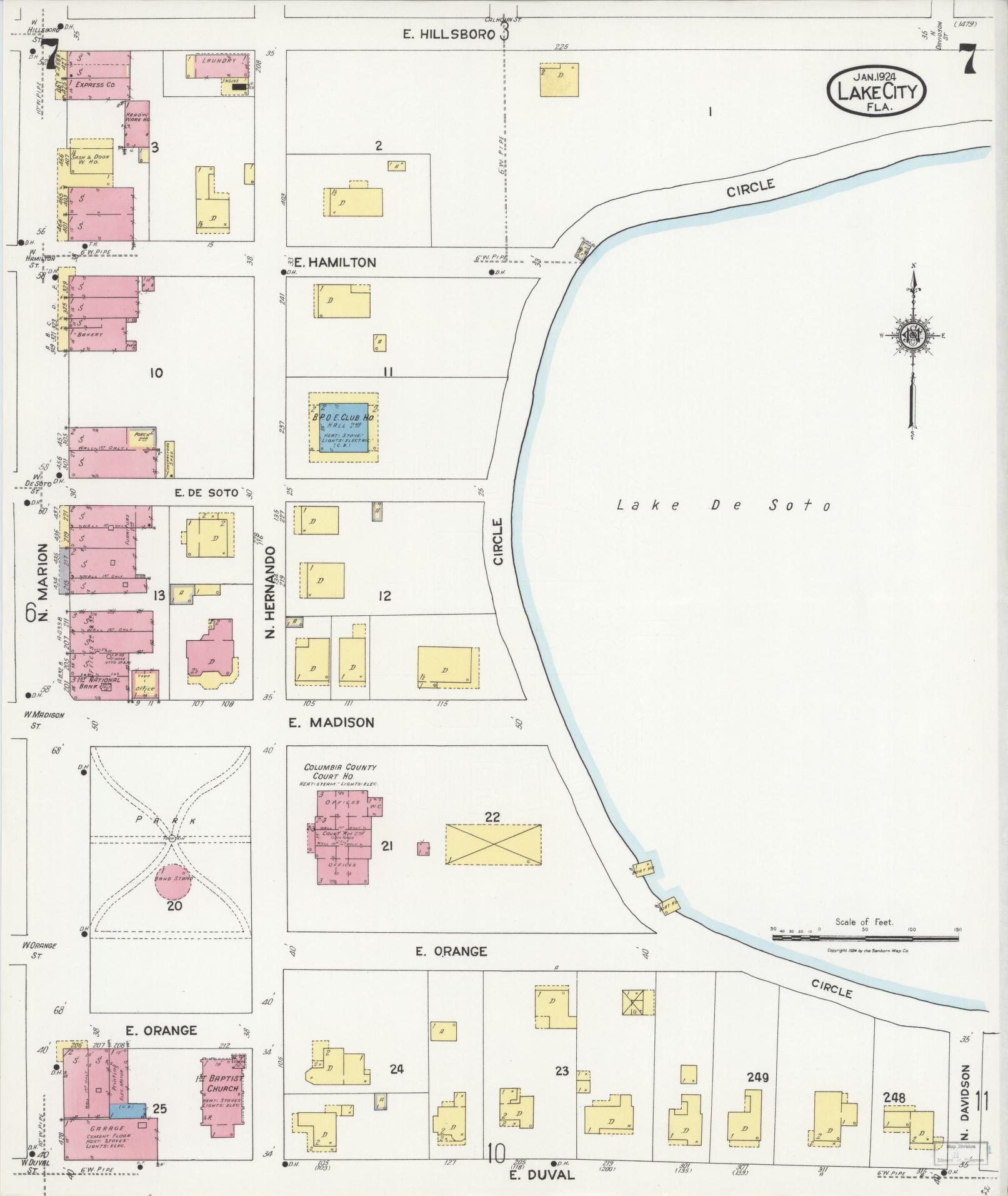 Sanborn Fire Insurance Map from Lake City, Columbia County, Florida (1924), Sheet #0007 - Complete Map Set gallery image, historic Sanborn map, vintage wall art, Florida Florida