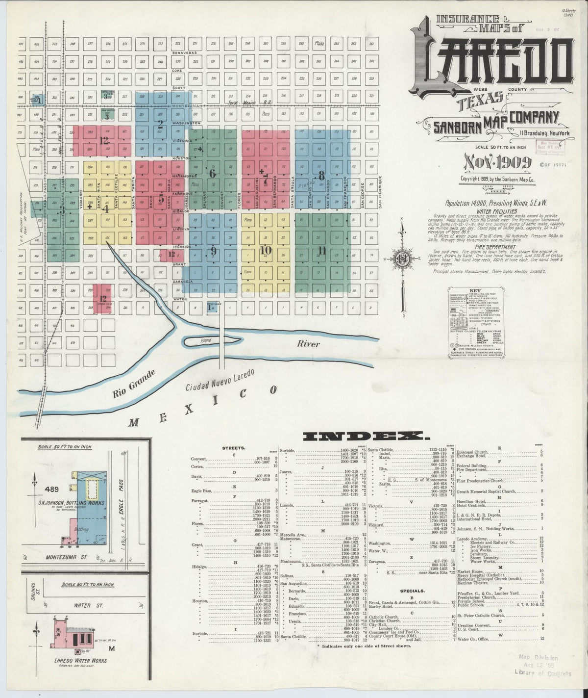 Sanborn Fire Insurance Map from Laredo, Webb County, Texas (1909), Sheet #0001 - Complete Map Set gallery image, historic Sanborn map, vintage wall art, Texas Texas