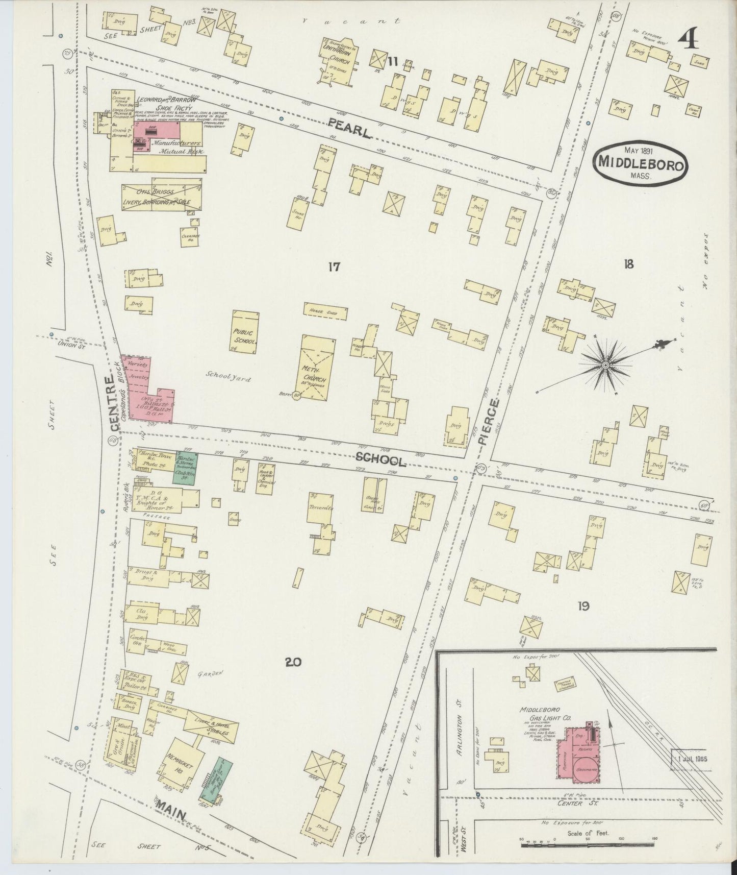 Sanborn Fire Insurance Map from Middleboro, Plymouth County, Massachusetts (1891), Sheet #0004 - Complete Map Set gallery image, historic Sanborn map, vintage wall art, Massachusetts Massachusetts