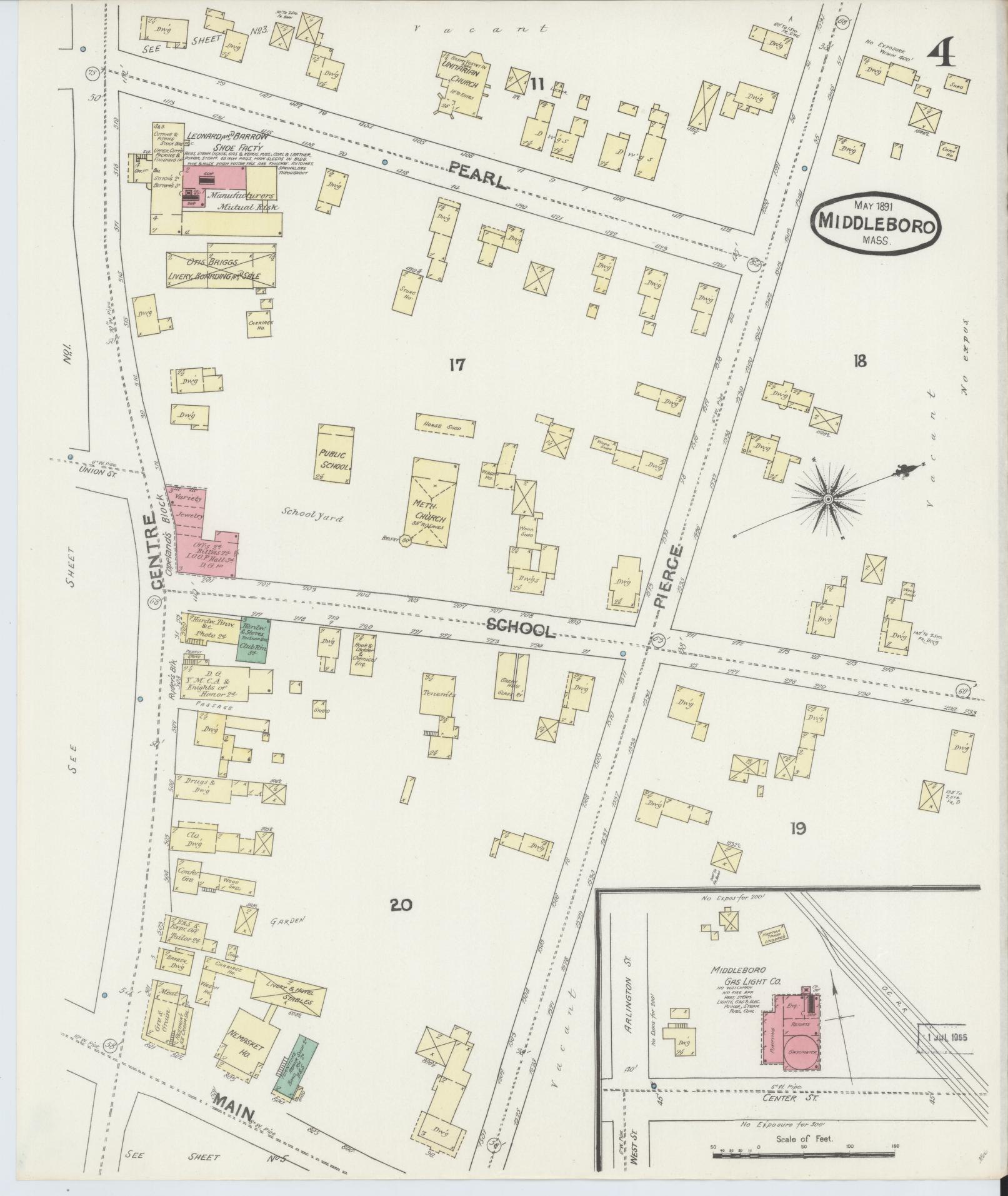 Sanborn Fire Insurance Map from Middleboro, Plymouth County, Massachusetts (1891), Sheet #0004 - Complete Map Set gallery image, historic Sanborn map, vintage wall art, Massachusetts Massachusetts