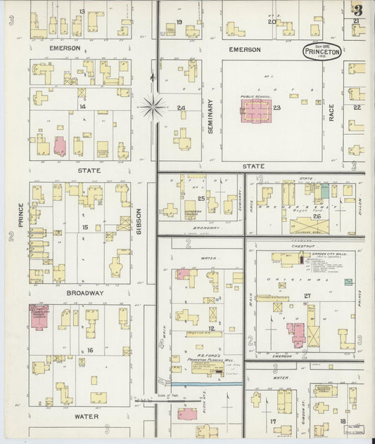 Sanborn Fire Insurance Map from Princeton, Gibson County, Indiana (1892), Sheet #0003 - Historic Sanborn Fire Insurance Map Print, vintage old map wall art, antique decor, genealogy gift, Indiana Indiana map