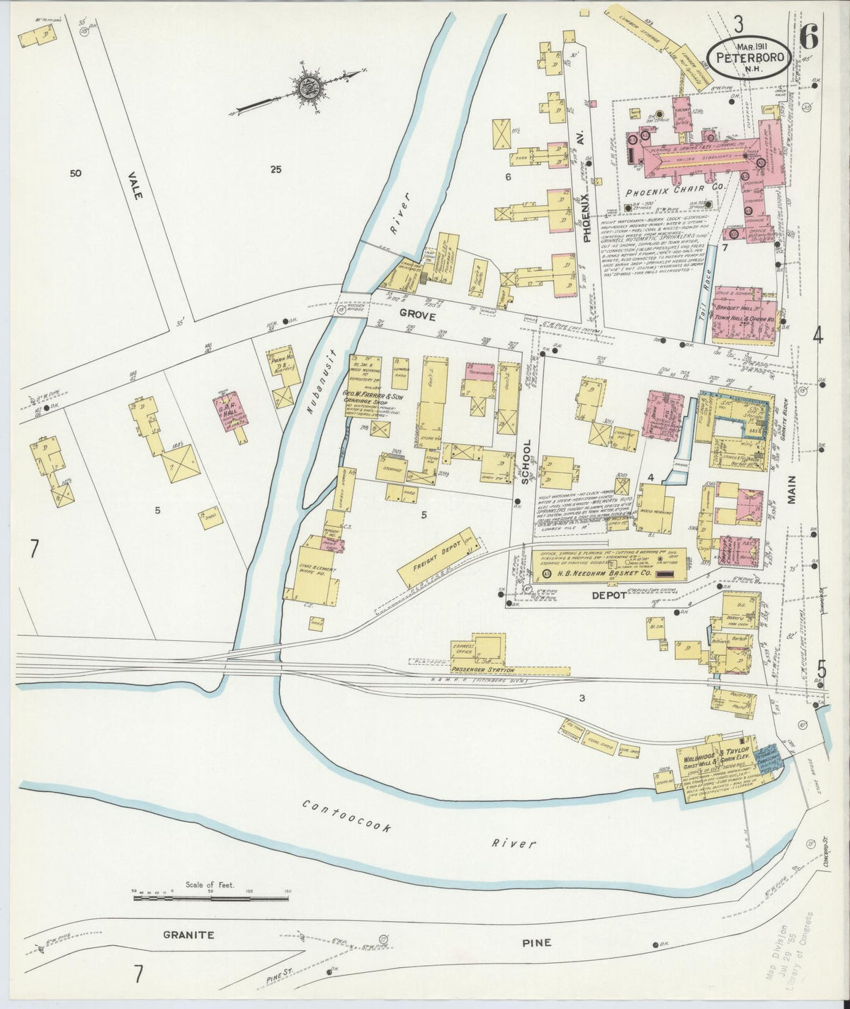 Sanborn Fire Insurance Map from Peterborough, Hillsborough County, New Hampshire (1911), Sheet #0006 - Complete Map Set gallery image, historic Sanborn map, vintage wall art, New Hampshire New Hampshire